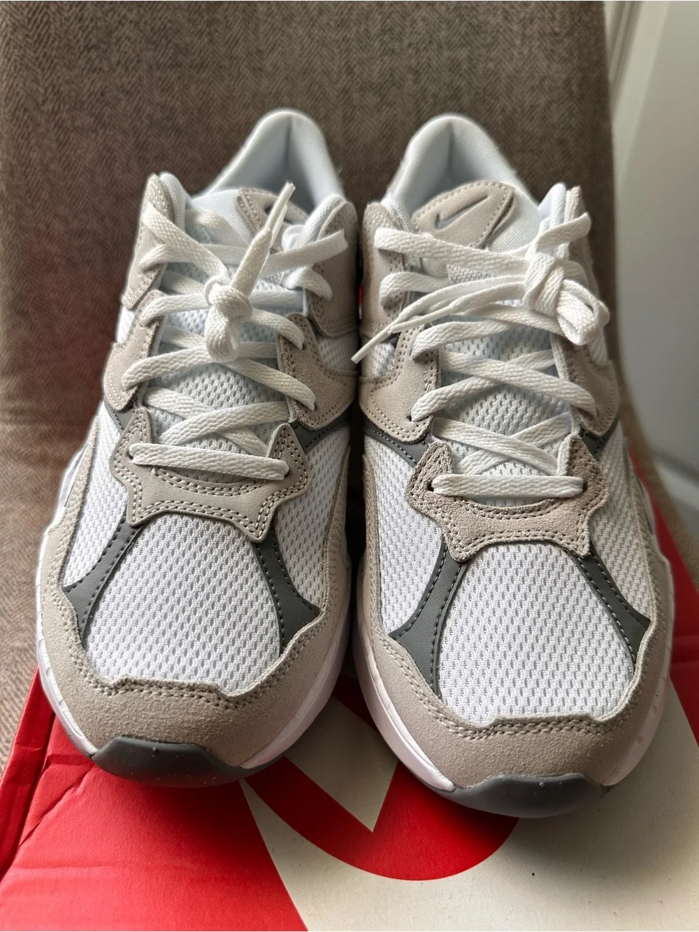 Nike Women's AL8 White and Gray Mesh Suede Athletic Sneakers